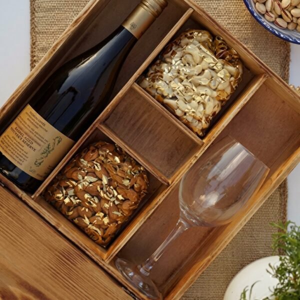 Harvest Cellar Box – Wine, Glass & Dry Fruits Wooden Hamper