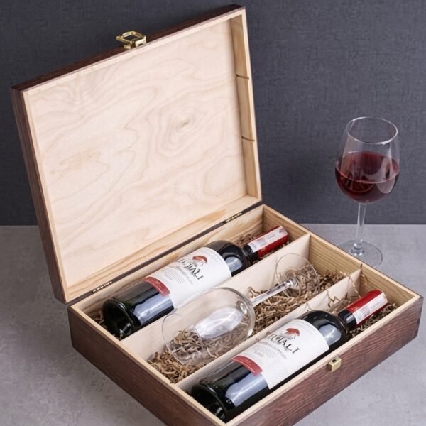 Twin Vintage Case – Wine Bottles & Glass Wooden Box