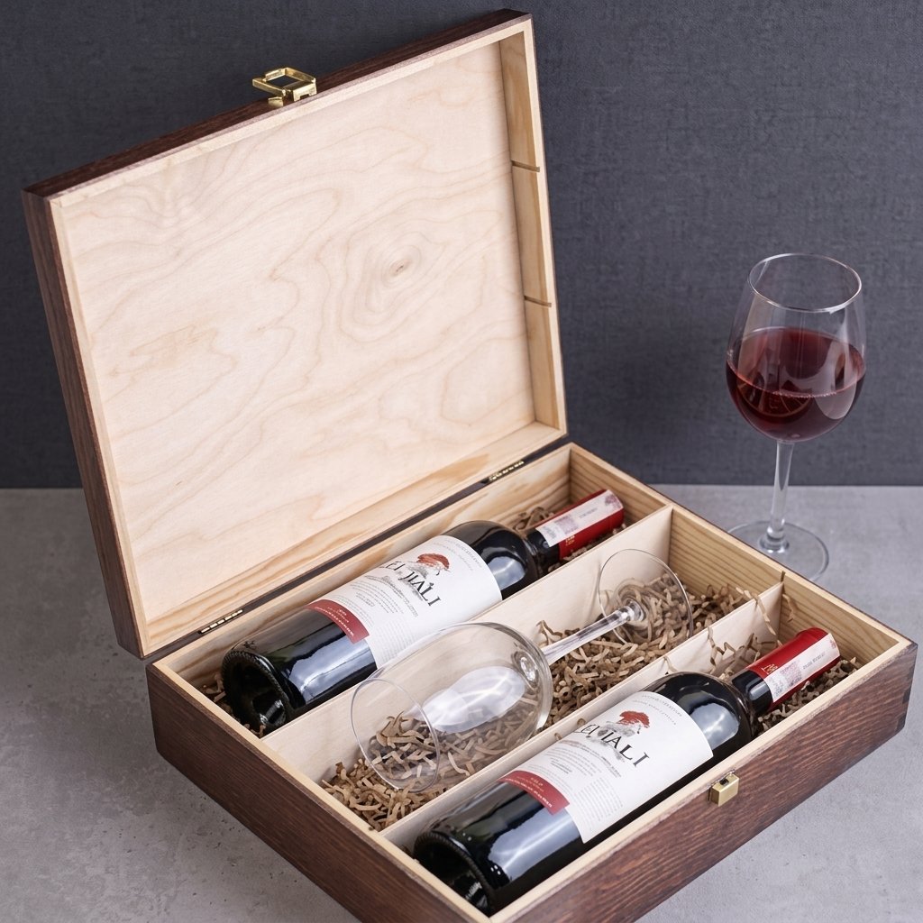 Twin Vintage Case – Wine Bottles & Glass Wooden Box