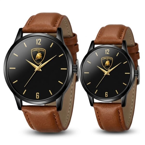 Racing Elegance Duo – His & Hers Black Dial Leather Strap Watch Set