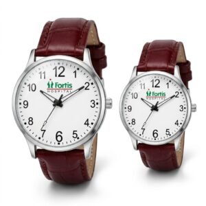 Classic White Dial Duo – His & Hers Croc-Textured Leather Watch Set