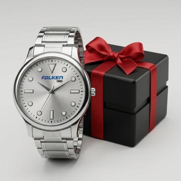 Silver Steel Sunburst Watch – Minimalist Dial with Ribbon Gift Box