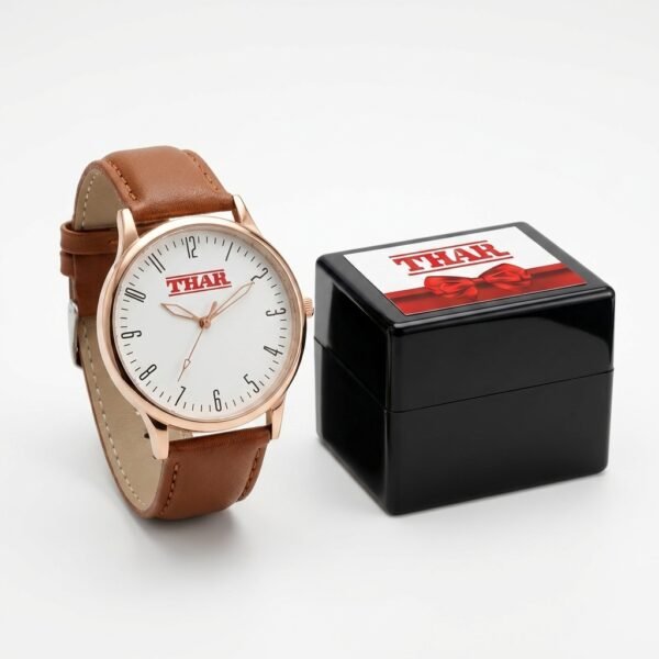 Rose Gold Trail Watch – Tan Leather Strap with Glossy Branded Box