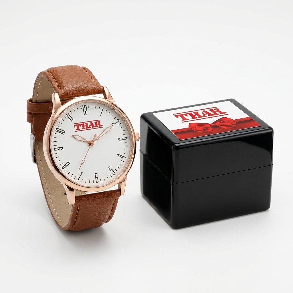 Rose Gold Trail Watch – Tan Leather Strap with Glossy Branded Box