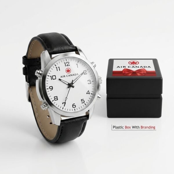 “Aviator Steel Watch – Wide Case Black Leather with Branded Gift Box