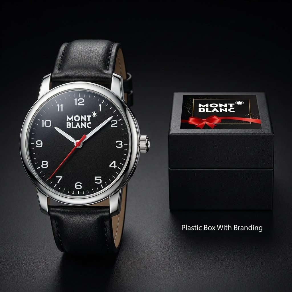 Black Dial Steel Watch – Montblanc Edition with Red Accent Hand