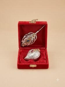 Mor Pankh Jeweled Set – Peacock Feather Pin with Gemstone Sindoor Box