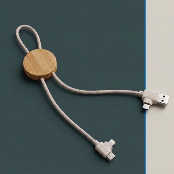 Eco Bamboo Coil Cable – Wood-Reel Multi-Pin Charging Cord