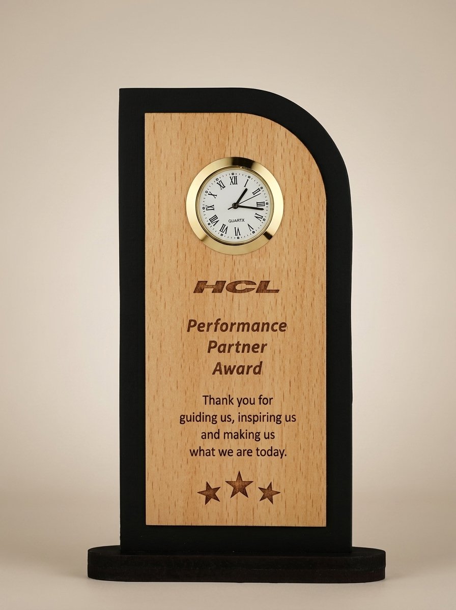 ArchTime Wooden Clock Trophy – Rounded-Top Performance Award