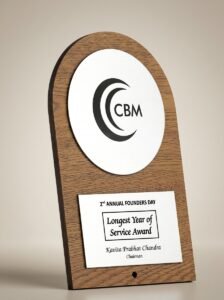 OakArch Legacy Plaque – Rounded Wood Award with Logo Disc & Nameplate
