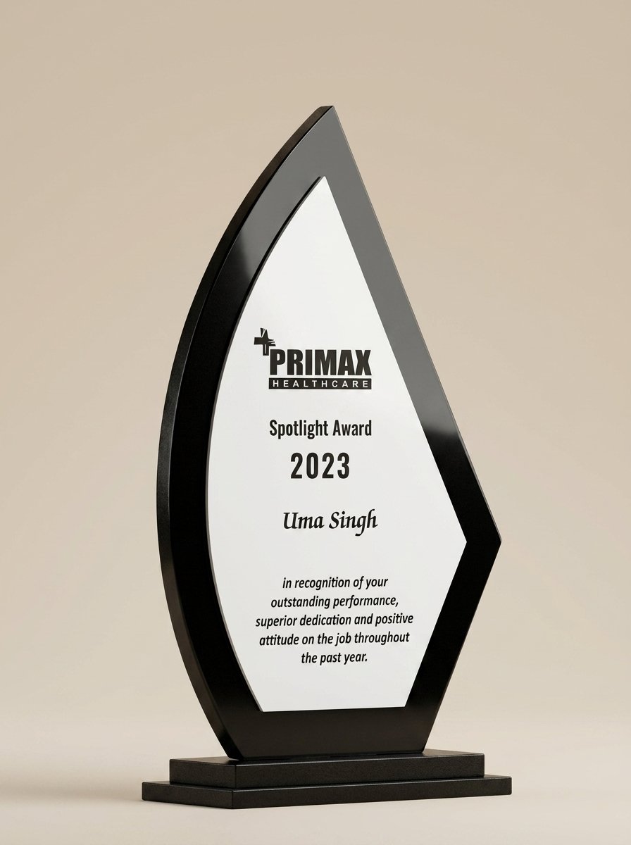 FlameCrest Spotlight Award – Flame-Shaped Black-Rimmed Recognition Trophy